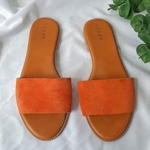 Hinge Suede Leather Slider Sandals Coral Size 8.5